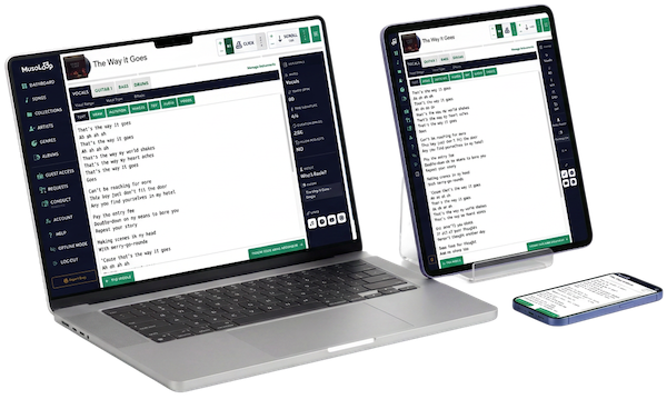A song in MusoLoop on a laptop, tablet and mobile device